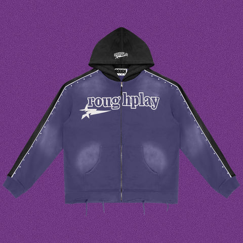 Roughplay Straight Logo Track Zip-Up Hoodie - Deep Blue/Black