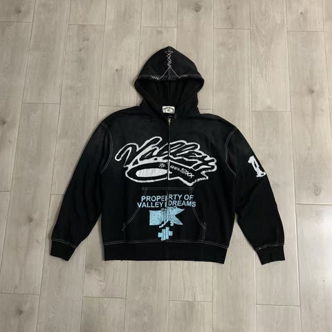 Vale Forever Valley Property Crest Contrast Stitch Vintage Wash Full-Zip Hoodie black