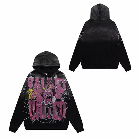 Vale Forever Valley United Pink Demon & Spiderweb Graphic Vintage Wash Hoodie