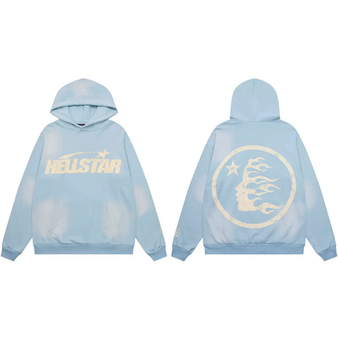 Hellstar Classic Logo & Flame Face Hoodie blue