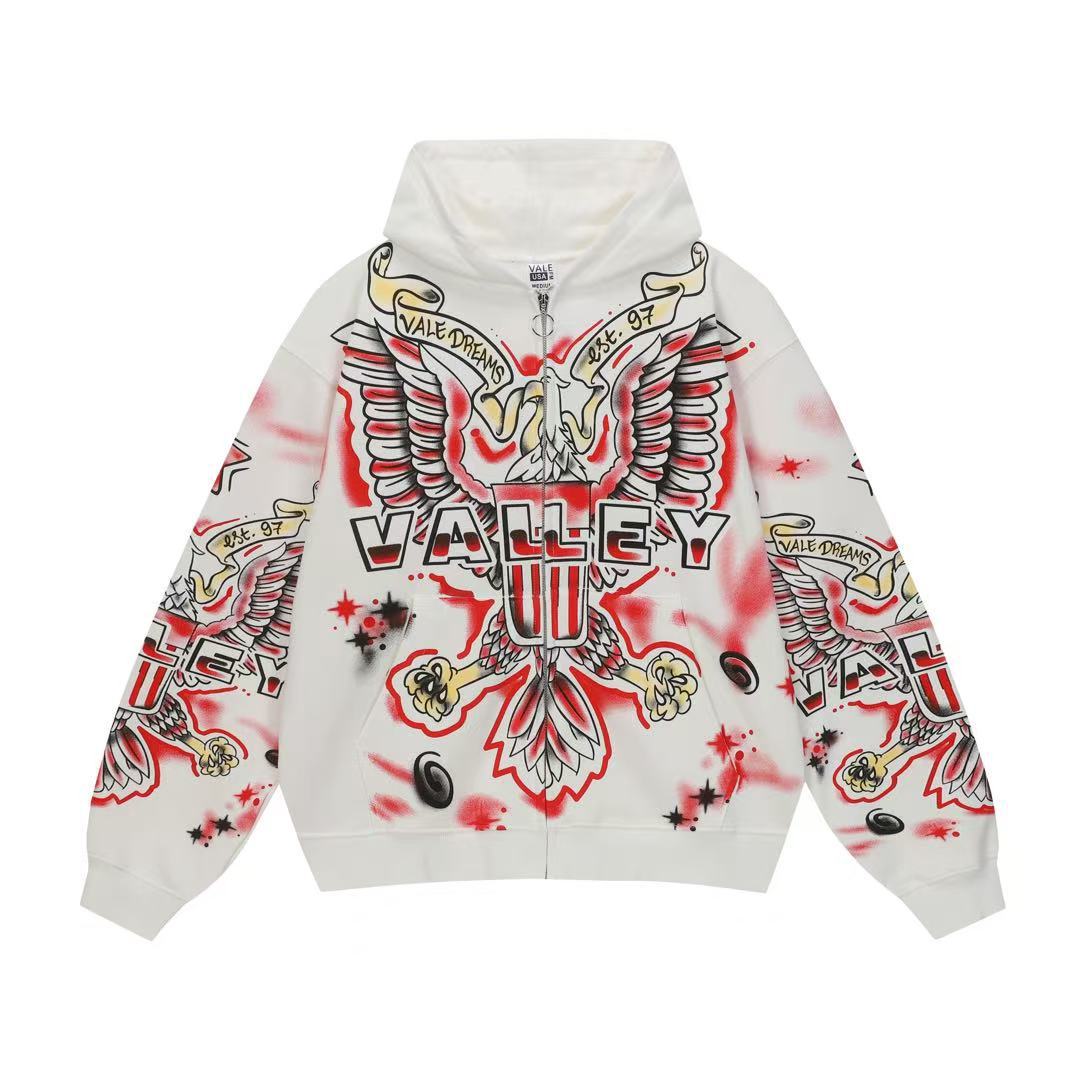 Vale Forever Valley Dreams Eagle Graphic Vintage Wash Full-Zip Hoodie white
