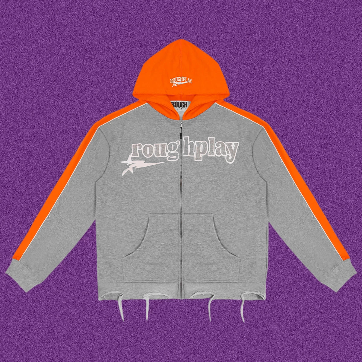 Roughplay Straight Logo Track Zip-Up Hoodie - Light Grey/Orange