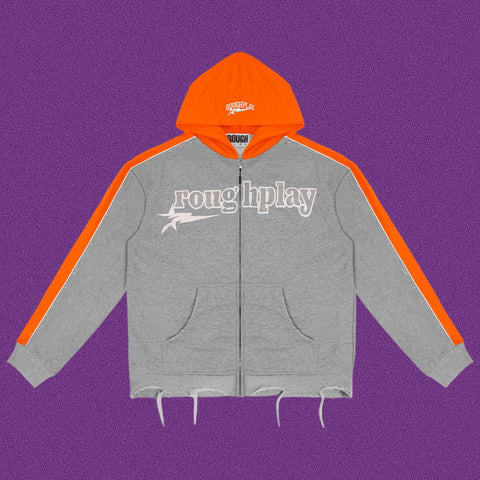 Roughplay Straight Logo Track Zip-Up Hoodie - Light Grey/Orange