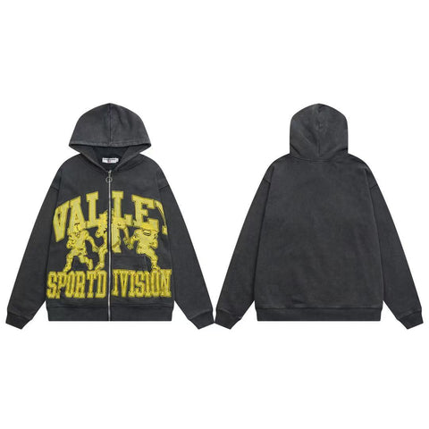 Vale Forever Valley Sport Division Vintage Wash Full-Zip Hoodie black
