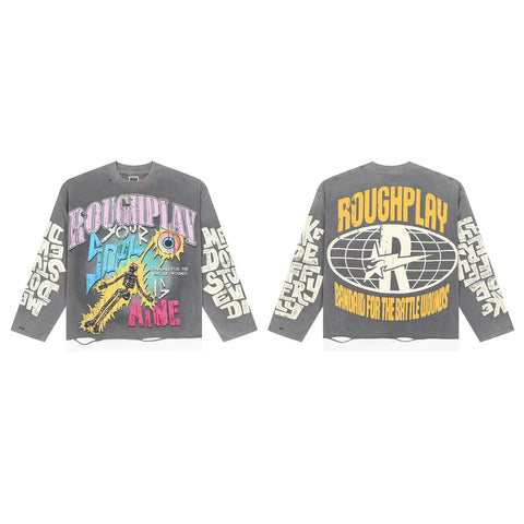 Roughplay Vintage Graffiti & Figure Graphic Heavyweight Long-Sleeve Tee - Washed Grey