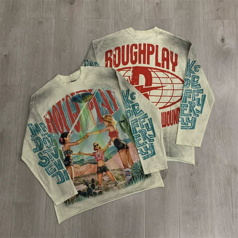 Roughplay UFO & Vintage Figures Graphic Heavyweight Long-Sleeve Tee - Vintage Sand