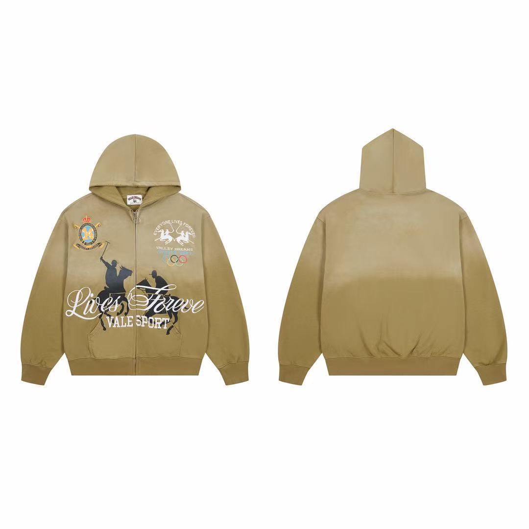 Vale Forever Vale Sport Polo & Crest Graphic Vintage Wash Full-Zip Hoodie khaki