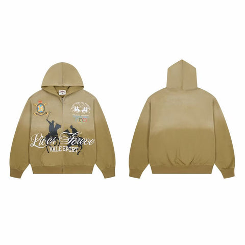 Vale Forever Vale Sport Polo & Crest Graphic Vintage Wash Full-Zip Hoodie khaki