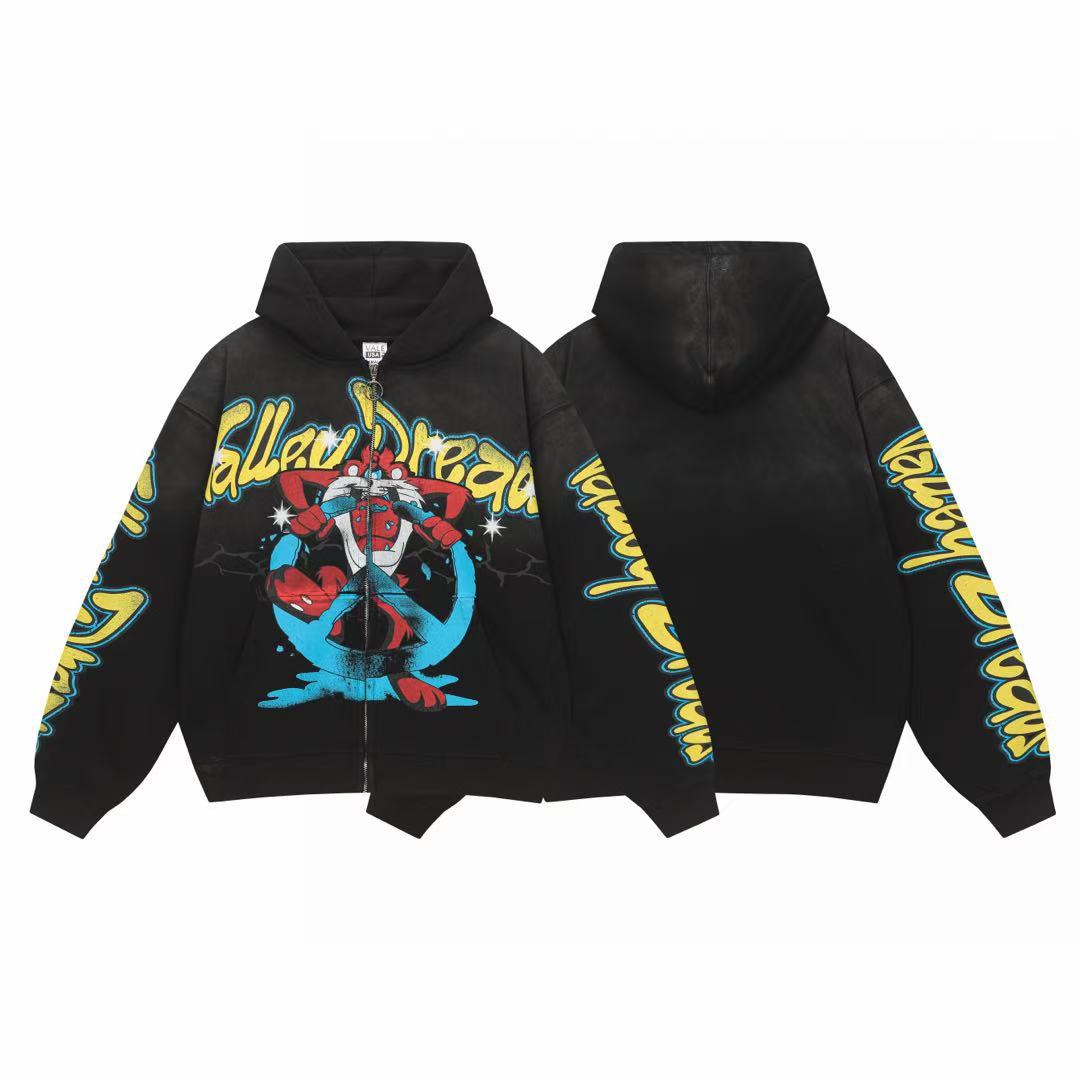 Vale Forever Valley Dreams Cartoon Graphic Vintage Wash Full-Zip Hoodie