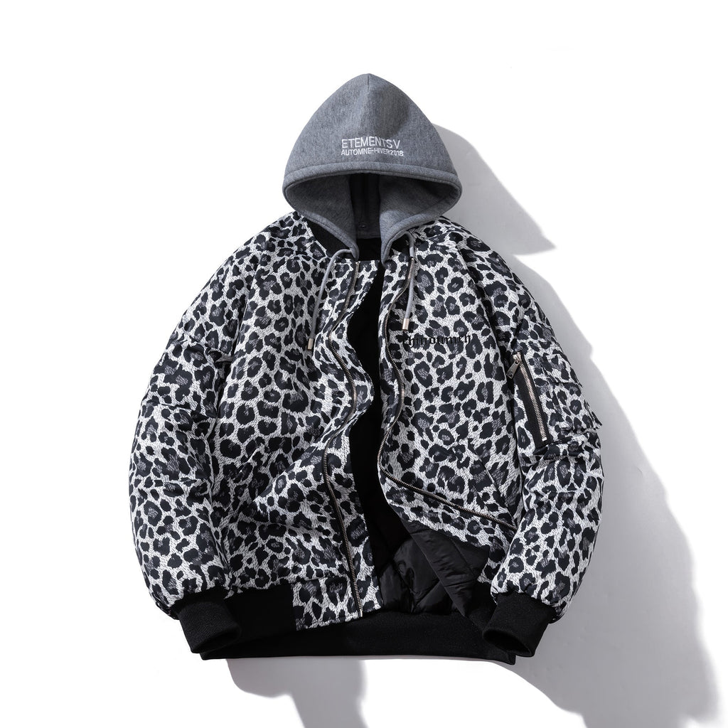 Mens Vintage Jackets Leopard print jacket Autumn padded jacket Thermal baseball jersey