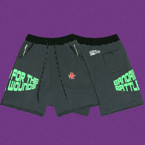 Roughplay For The Wounds Graphic Shorts - Dark Grey/Neon Green