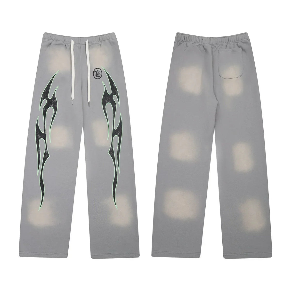 Hellstar Flame Graphic Drawstring Sweatpants grey