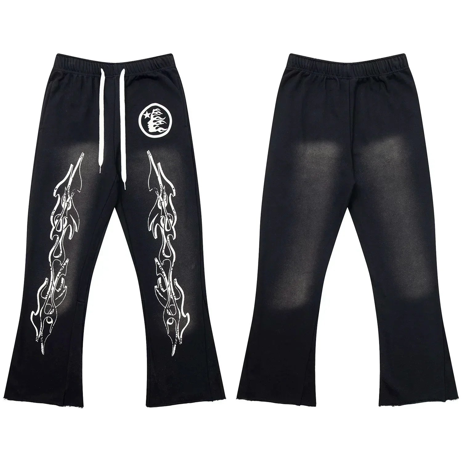 Hellstar Flared Flame Graphic Drawstring Sweatpants black
