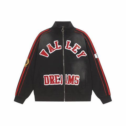 Vale Forever Valley Dreams Chenille Patch Lettering Vintage Wash Track Jacket black