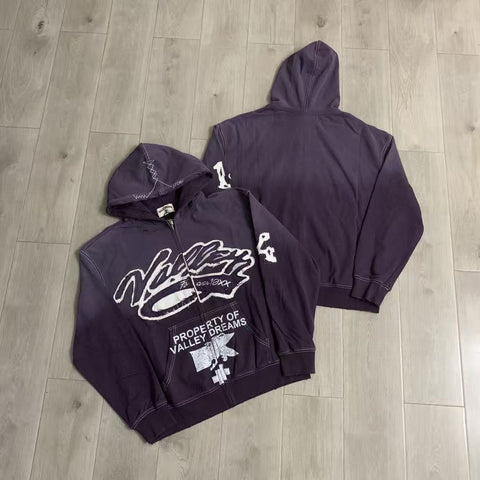 Vale Forever Valley Property Crest Contrast Stitch Vintage Wash Full-Zip Hoodie purple