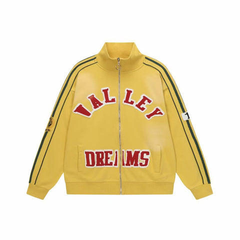 Vale Forever Valley Dreams Chenille Patch Lettering Vintage Wash Track Jacket yellow