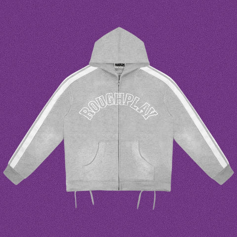 Roughplay Arch Logo Track Zip-Up Hoodie - Light Grey