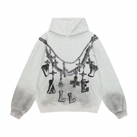Vale Forever Valley Cross Necklace & Chain Graphic Vintage Wash Hoodie white