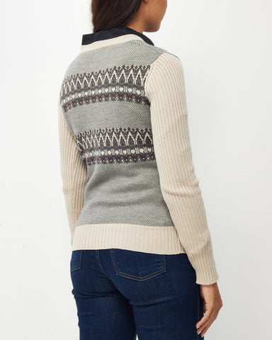 Gucci Grey/Beige/Brown Wool Knit Geometric Pattern Cardigan Sweater - S