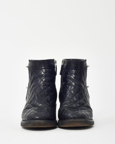 Chanel Black Quilted Leather CC Logo Short Zip Boots - 38