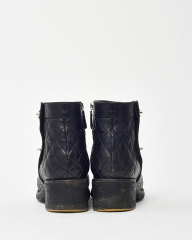 Chanel Black Quilted Leather CC Logo Short Zip Boots - 38