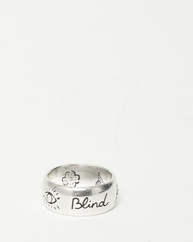 Gucci Sterling Silver "Blind For Love" Ring -  Size 17 / US 8