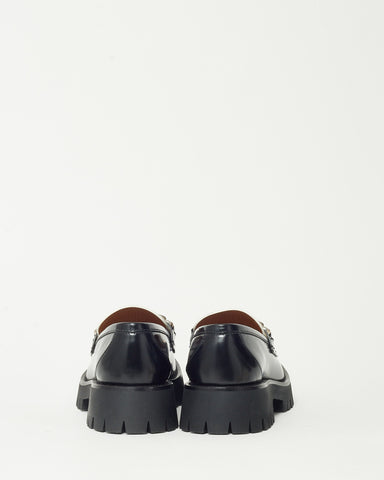 Gucci Black and White Leather SHW Interlocking GG Loafers - 41