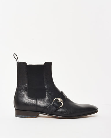 Gucci Men's Black Leather Buckle Chelsea Boots - 8 MEN