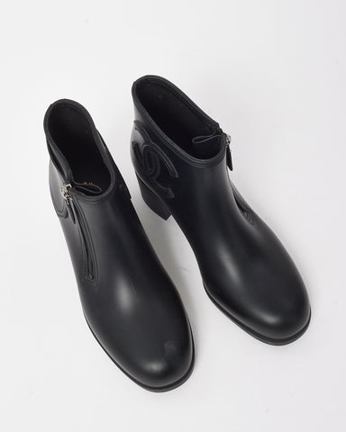 Chanel Black PVC Rubber CC Logo Ankle Booties - 38