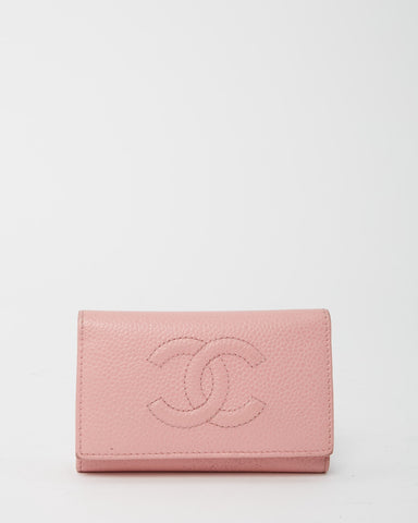 Chanel Pink Caviar Leather Timeless Interlocking CC Logo 6 Key Holder
