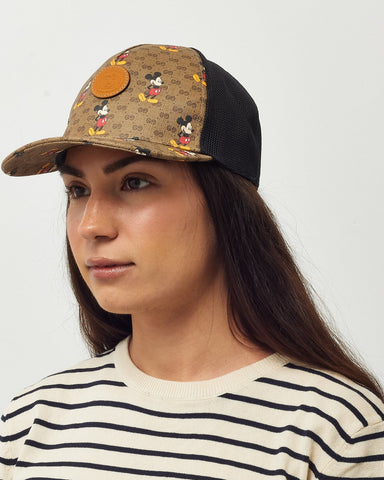 Gucci x Disney Mickey Mouse Brown GG Supreme Canvas Trucker Hat - L