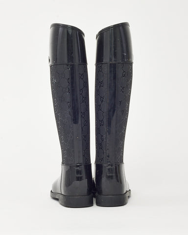 Gucci Black PVC Rubber GG Monogram Rain Boots - 36