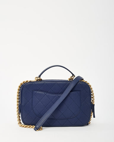 Chanel Blue Quilted Caviar Leather Business Affinity Camera Chain Bag GHW