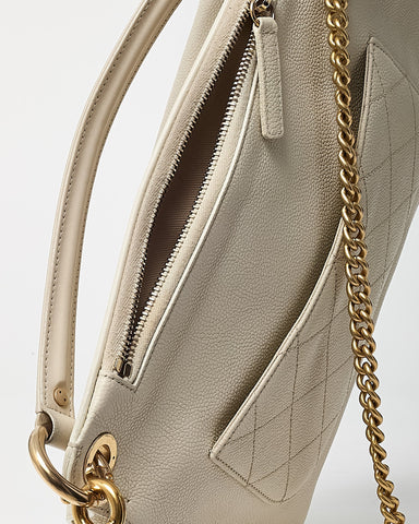 Chanel White Caviar Leather Large Top Handle Flap Bag with Removable Strap