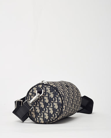Dior Navy Blue Monogram Oblique Canvas Roller Messenger Crossbody Bag