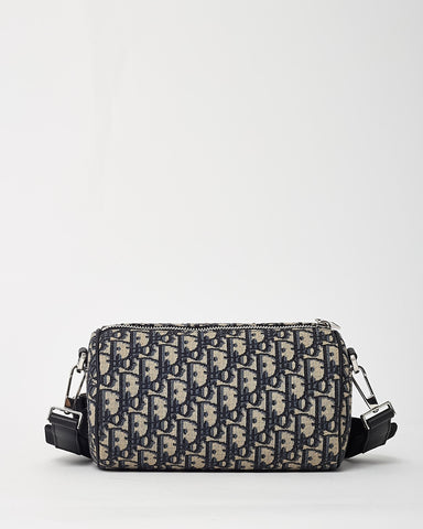 Dior Navy Blue Monogram Oblique Canvas Roller Messenger Crossbody Bag