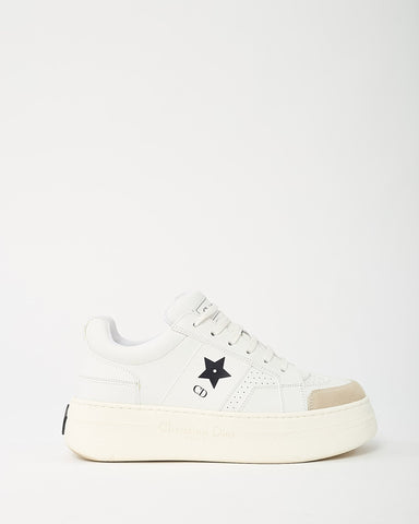 Dior White Calfskin Leather and Beige Suede Dior Star Sneakers - 38