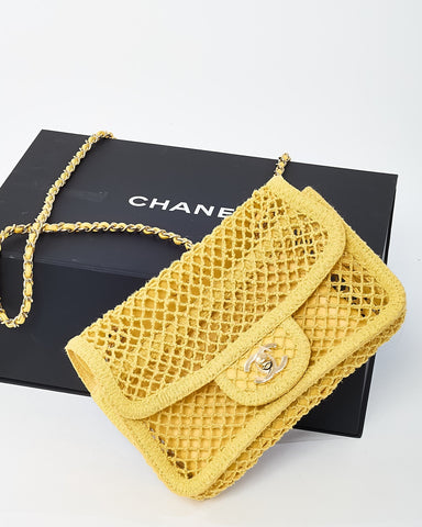 Chanel Coco Beach Yellow Mesh Macrame Small Flap Bag GHW