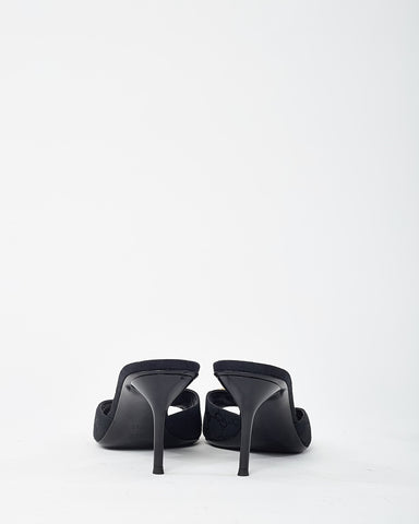 Gucci Black GG Monogram Canvas Open-Toe Gold Horsebit Mule Sandals - 40.5
