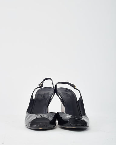 Gucci Vintage Black Patent Leather and GG Logo Tortoise Wedges - 40.5