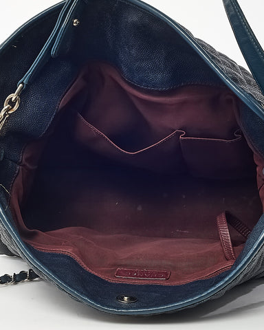 Chanel Navy Quilted Caviar Leather French Riviera 2Way Hobo Shoulder Bag