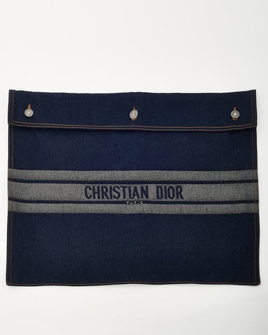 Dior Blue Denim Christian Dior Embroidered Logo Pouch