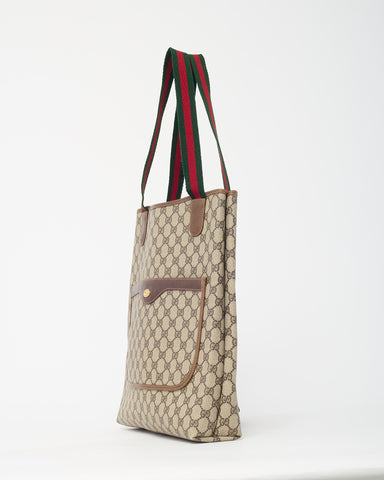 Gucci Vintage Beige and Brown GG Monogram Plus Coated Canvas Sherry Line Shopping Tote