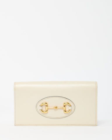 Gucci White Boarded Plutone Calfskin Leather Horsebit 1955 WOC Crossbody Bag