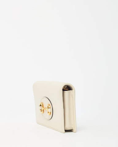 Gucci White Boarded Plutone Calfskin Leather Horsebit 1955 WOC Crossbody Bag