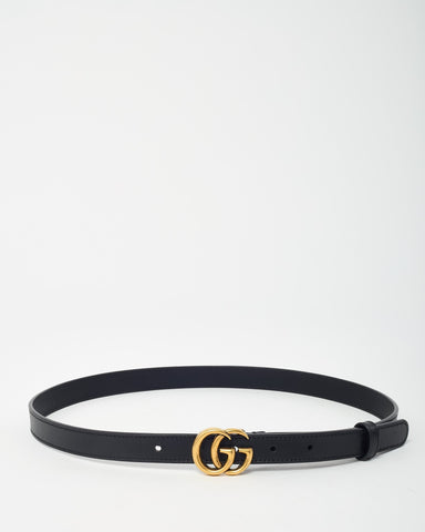 Gucci Black Leather GHW Thin GG Marmont Belt - 80/32
