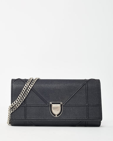 Dior Black Grained Calfskin Diorama Croisiere WOC Wallet on Chain Crossbody Bag
