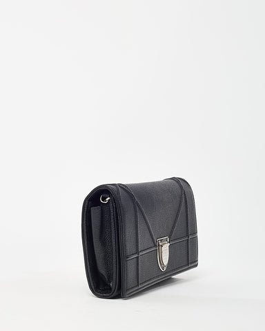 Dior Black Grained Calfskin Diorama Croisiere WOC Wallet on Chain Crossbody Bag