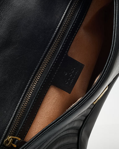 Gucci Black Leather Matelassé Small GG Marmont Shoulder Bag