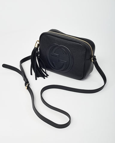 Gucci Black Pebbled Calfskin Leather GG Soho Disco Crossbody Bag